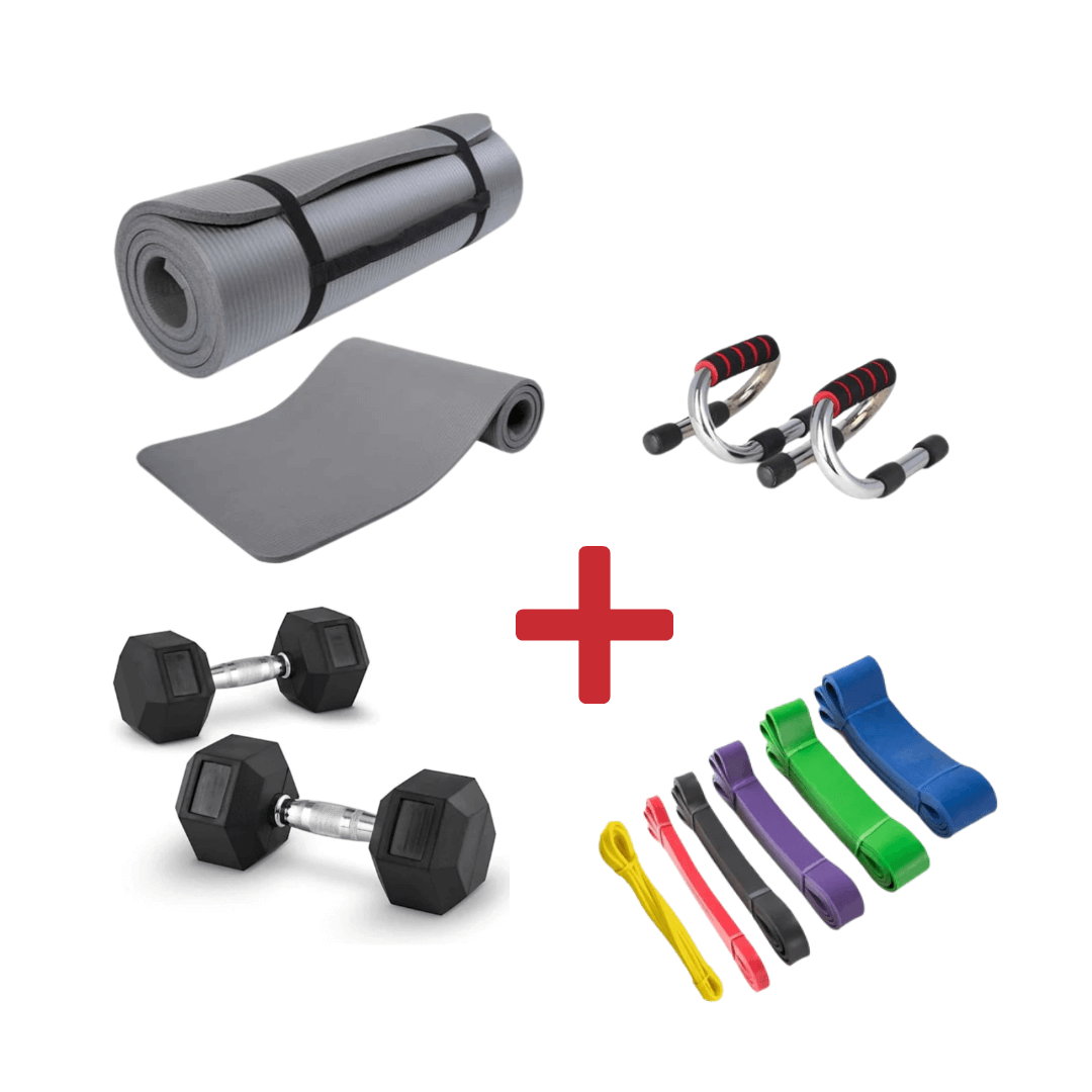 [KIT COMPLETO] Coppia manubri + Tappetino Fitness + Maniglie per piega