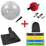 [COMPLETE KIT] 6mm Fitness Mat + Fit Ball + Push-up Handles + Ab Roller + Elastic Bands Kit