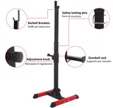 Coppia rastrelliere squat rack porta bilanciere pesi multifunzione in acciaio